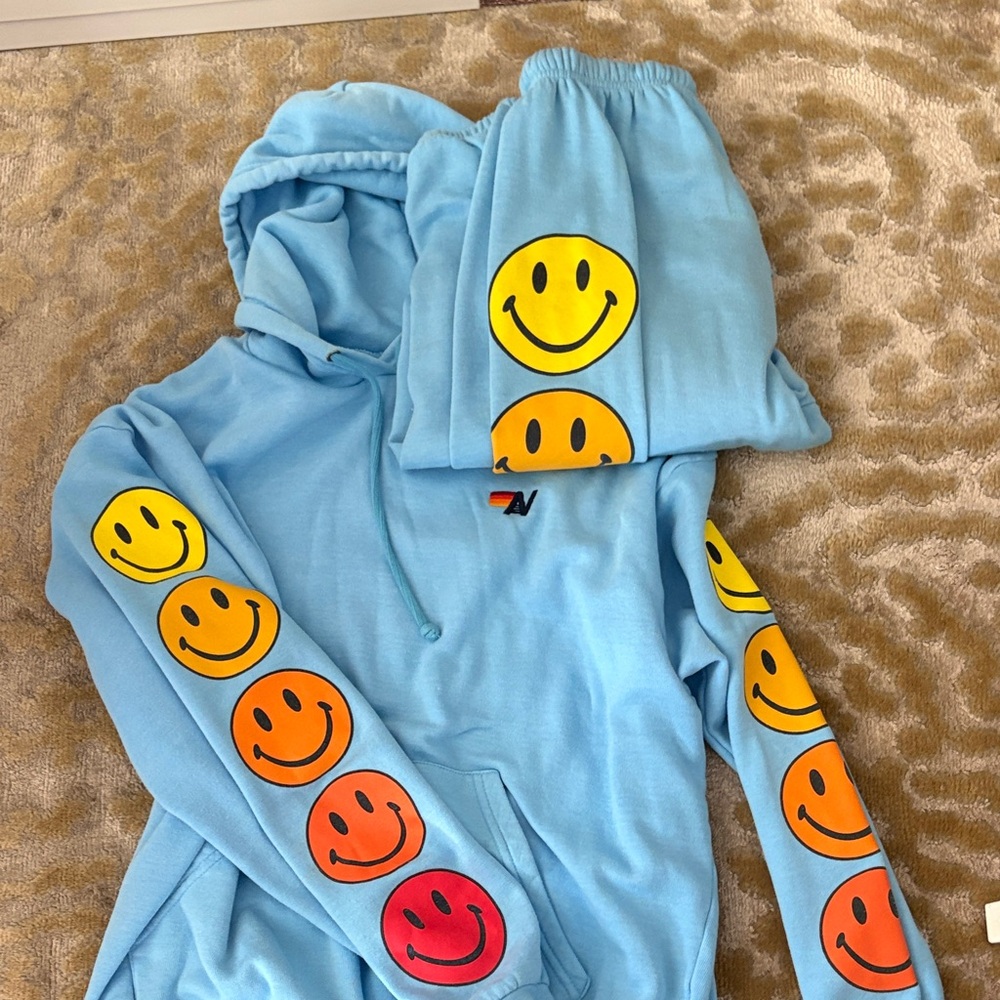 Aviator nation Hoodie and Sweatpants Set with Smiley Faces